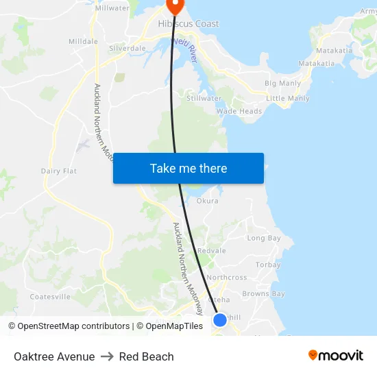 Oaktree Avenue to Red Beach map
