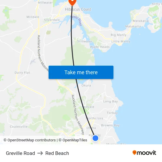 Greville Road to Red Beach map