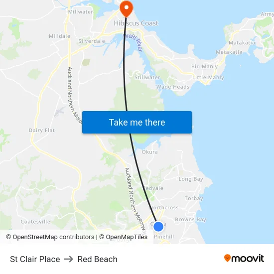 St Clair Place to Red Beach map