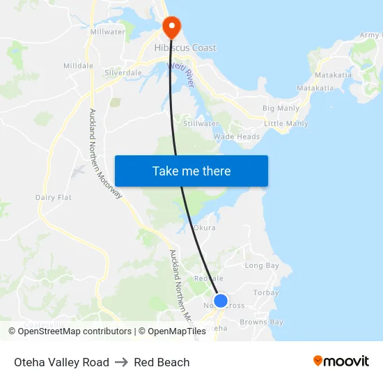 Oteha Valley Road to Red Beach map