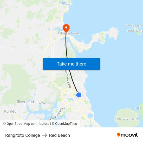Rangitoto College to Red Beach map