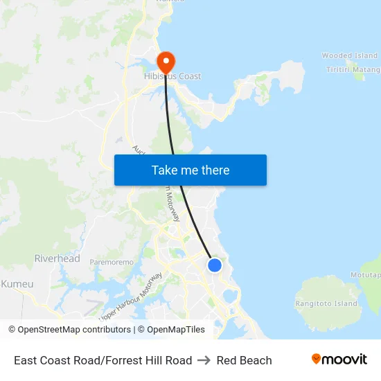 East Coast Road/Forrest Hill Road to Red Beach map