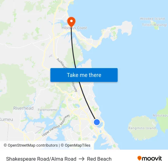 Shakespeare Road/Alma Road to Red Beach map