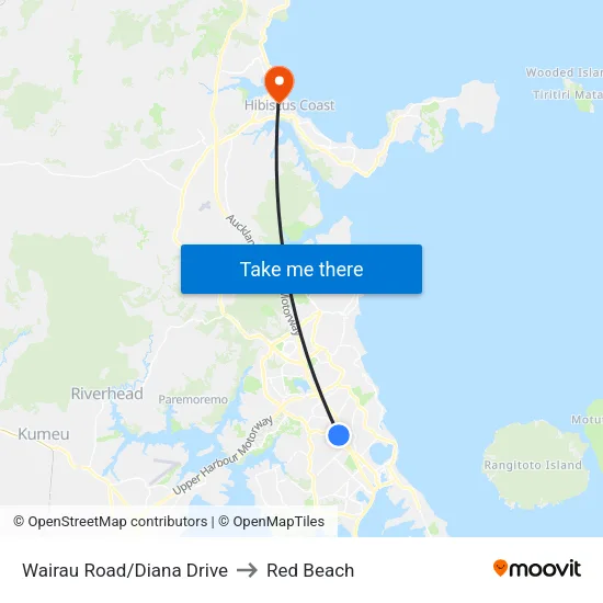 Wairau Road/Diana Drive to Red Beach map
