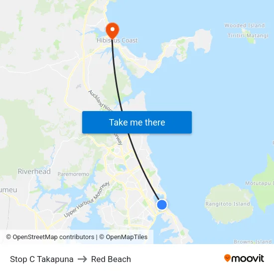Stop C Takapuna to Red Beach map