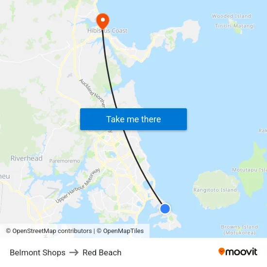 Belmont Shops to Red Beach map