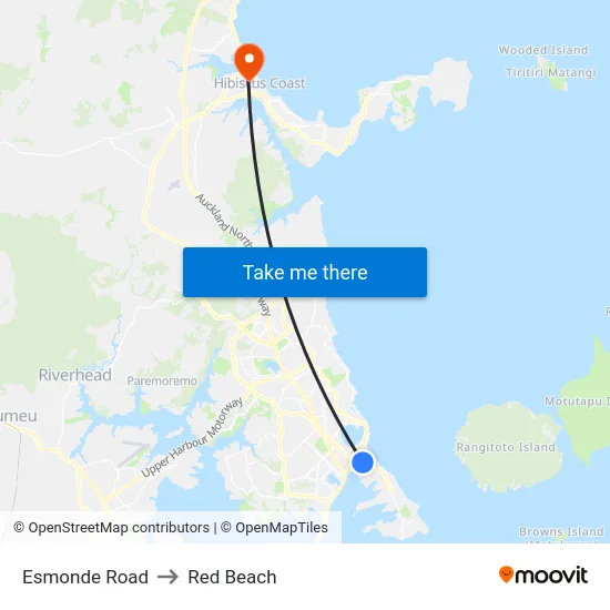 Esmonde Road to Red Beach map