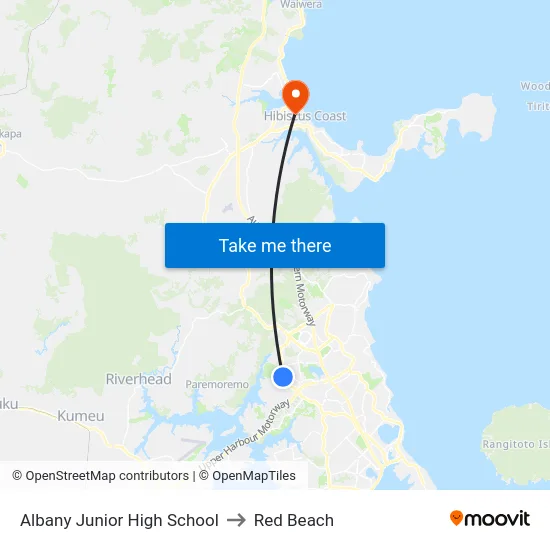 Albany Junior High School to Red Beach map