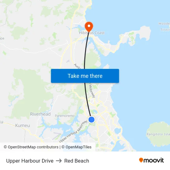 Upper Harbour Drive to Red Beach map