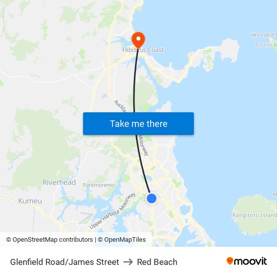 Glenfield Road/James Street to Red Beach map