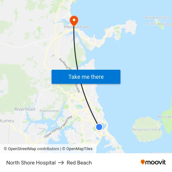 North Shore Hospital to Red Beach map