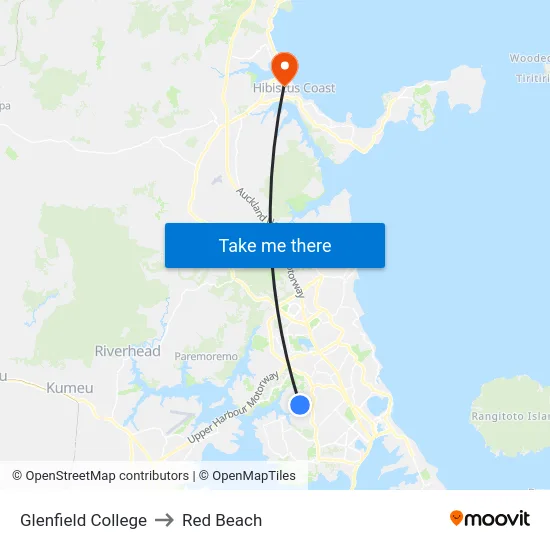 Glenfield College to Red Beach map