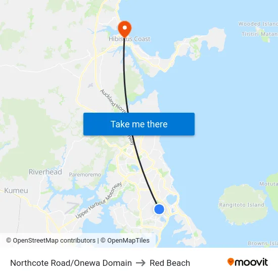 Northcote Road/Onewa Domain to Red Beach map