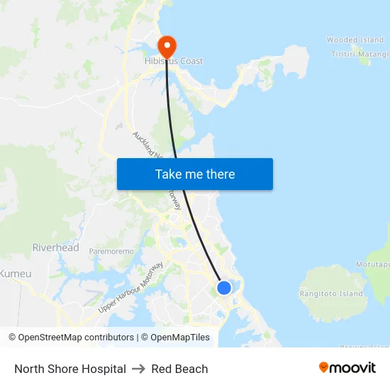 North Shore Hospital to Red Beach map