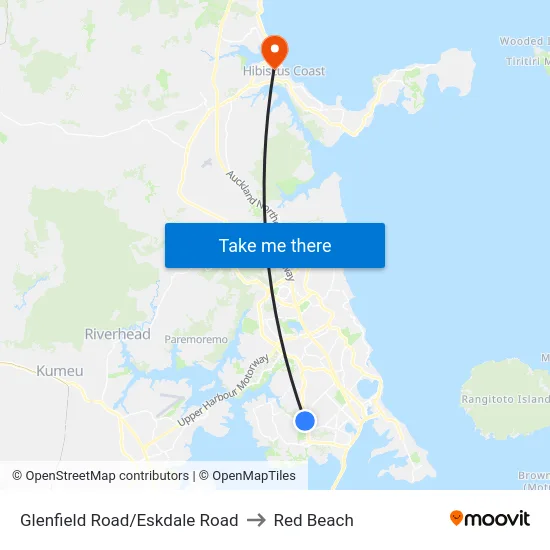 Glenfield Road/Eskdale Road to Red Beach map