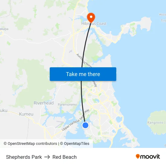Shepherds Park to Red Beach map