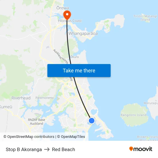 Stop B Akoranga to Red Beach map