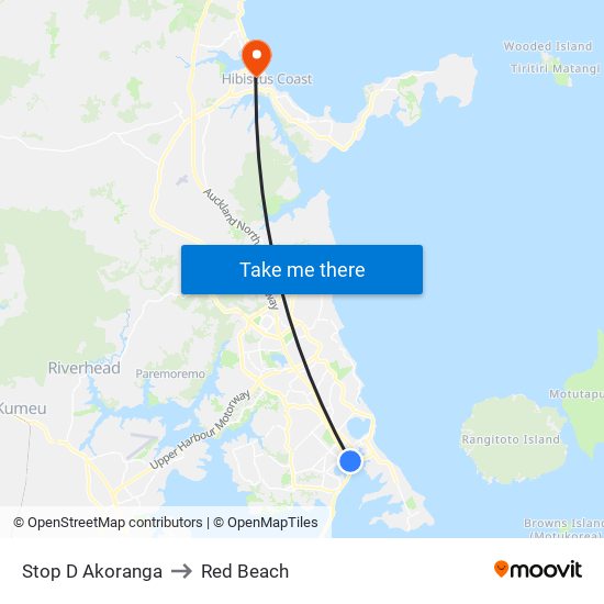 Stop D Akoranga to Red Beach map