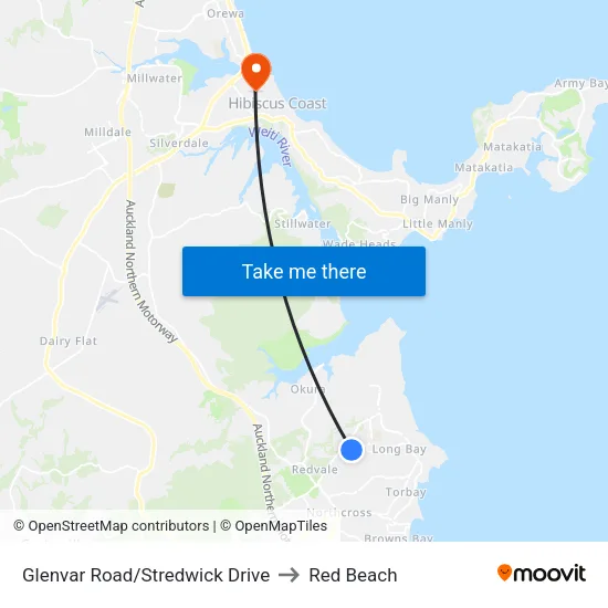 Glenvar Road/Stredwick Drive to Red Beach map