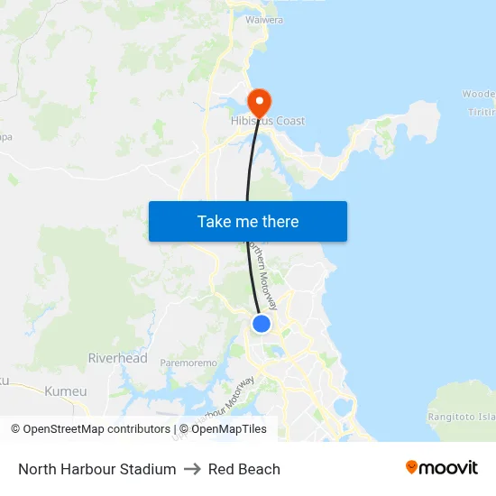North Harbour Stadium to Red Beach map