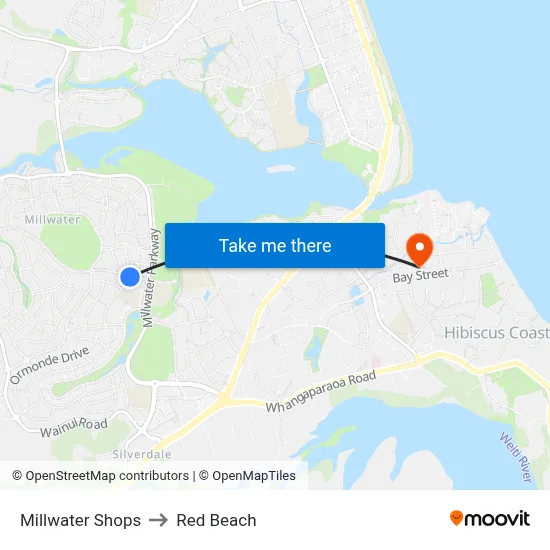 Millwater Shops to Red Beach map