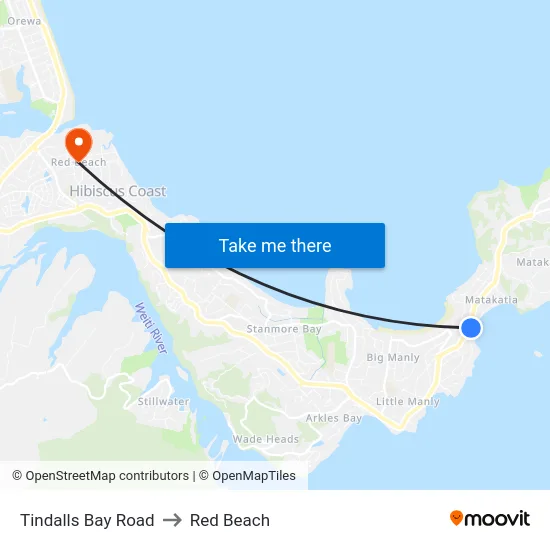 Tindalls Bay Road to Red Beach map