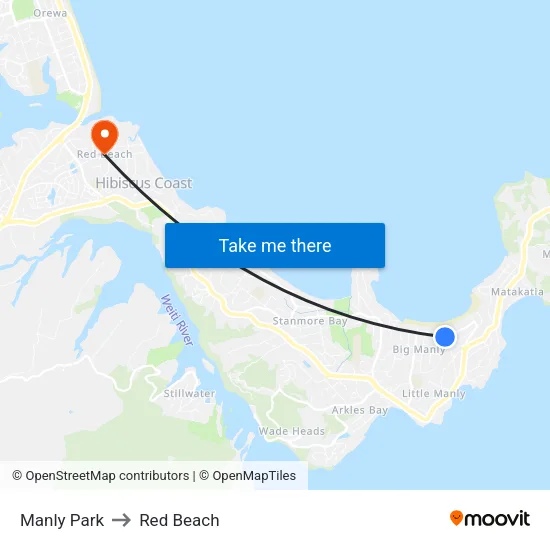 Manly Park to Red Beach map