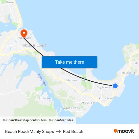 Beach Road/Manly Shops to Red Beach map