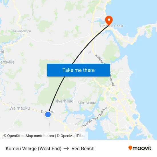 Kumeu Village (West End) to Red Beach map