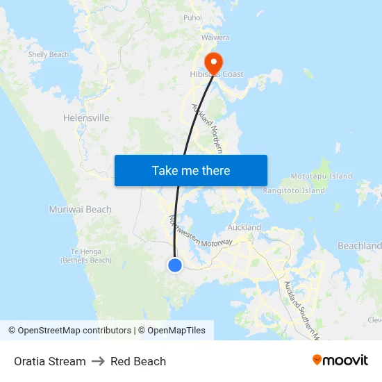 Oratia Stream to Red Beach map