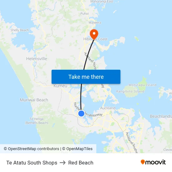 Te Atatu South Shops to Red Beach map