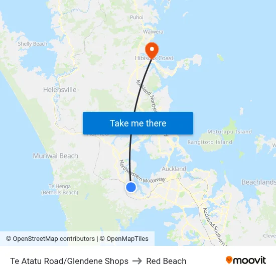 Te Atatu Road/Glendene Shops to Red Beach map