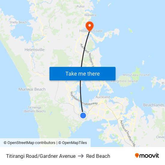 Titirangi Road/Gardner Avenue to Red Beach map