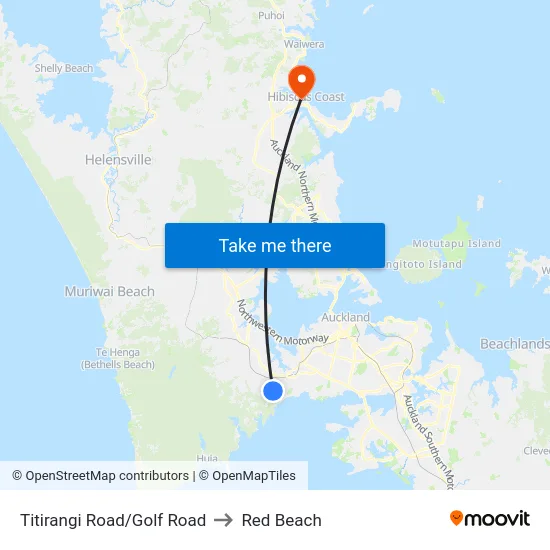 Titirangi Road/Golf Road to Red Beach map