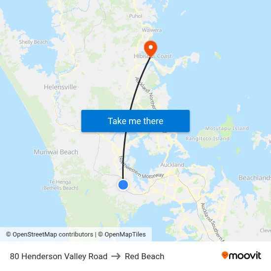 80 Henderson Valley Road to Red Beach map