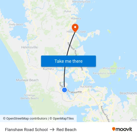 Flanshaw Road School to Red Beach map