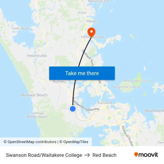Swanson Road/Waitakere College to Red Beach map
