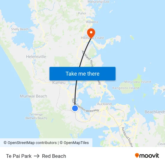 Te Pai Park to Red Beach map