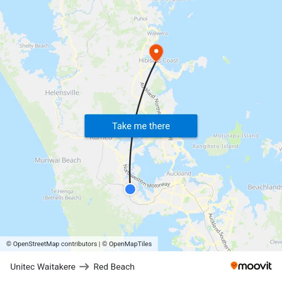 Unitec Waitakere to Red Beach map