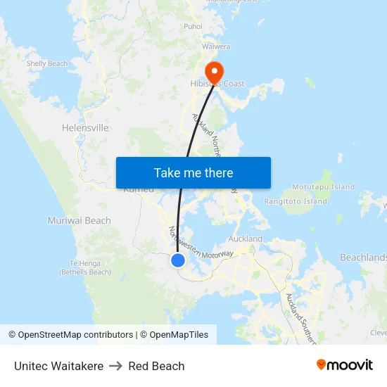 Unitec Waitakere to Red Beach map