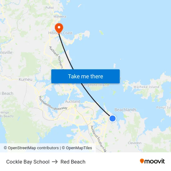 Cockle Bay School to Red Beach map