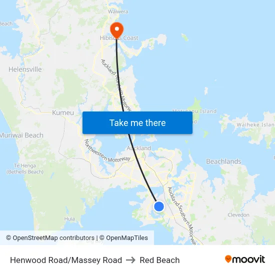 Henwood Road/Massey Road to Red Beach map