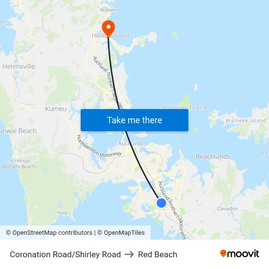 Coronation Road/Shirley Road to Red Beach map