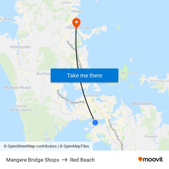 Mangere Bridge Shops to Red Beach map