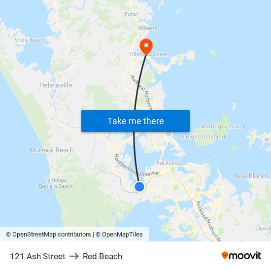 121 Ash Street to Red Beach map
