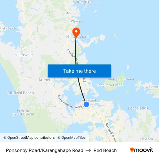 Ponsonby Road/Karangahape Road to Red Beach map