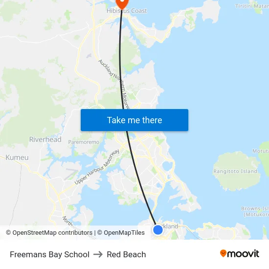 Freemans Bay School to Red Beach map