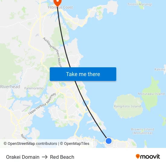 Orakei Domain to Red Beach map