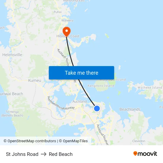 St Johns Road to Red Beach map