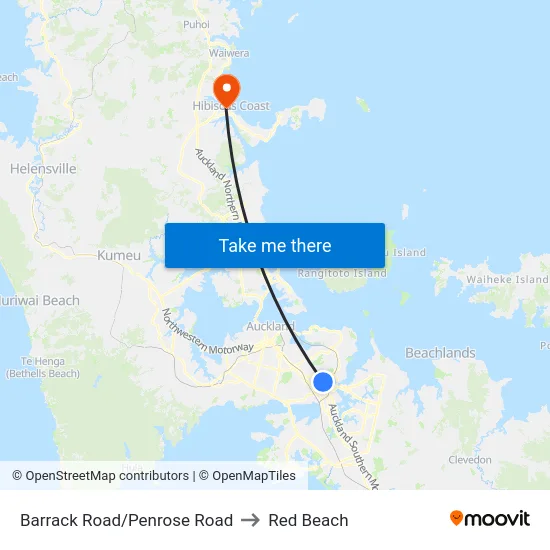 Barrack Road/Penrose Road to Red Beach map